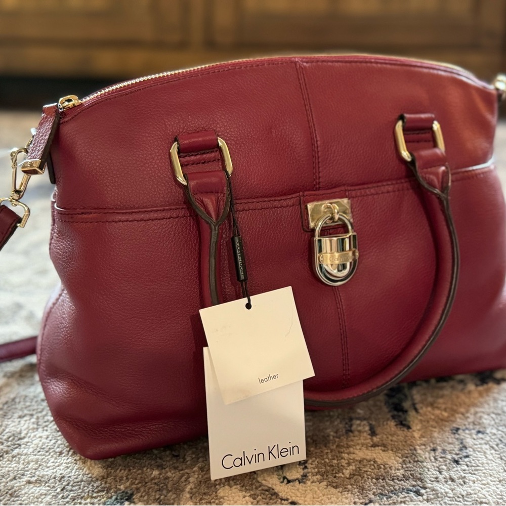 Calvin Klein Modena Leather Tote in Vino (Red)